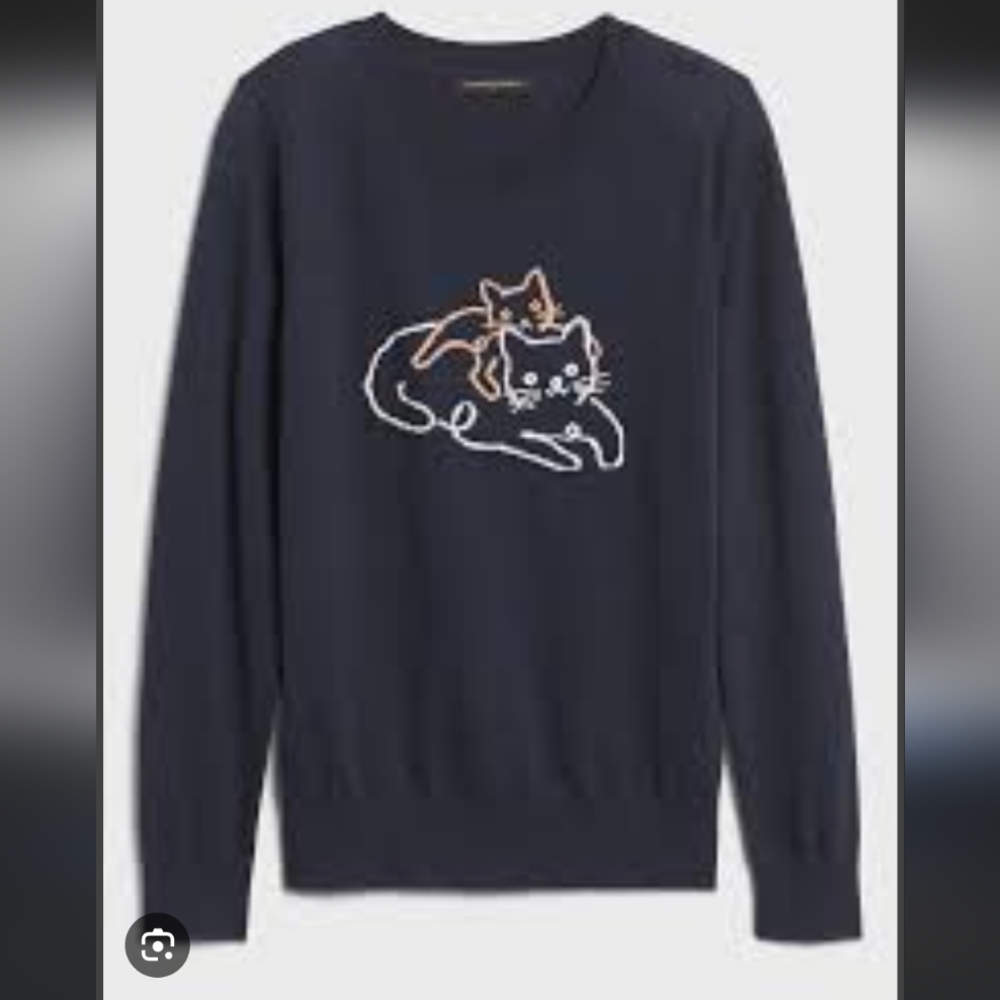 Banana 🍌 Republic - Cat 😺 Intarsia Lightweight Crewneck Sweater Size Small